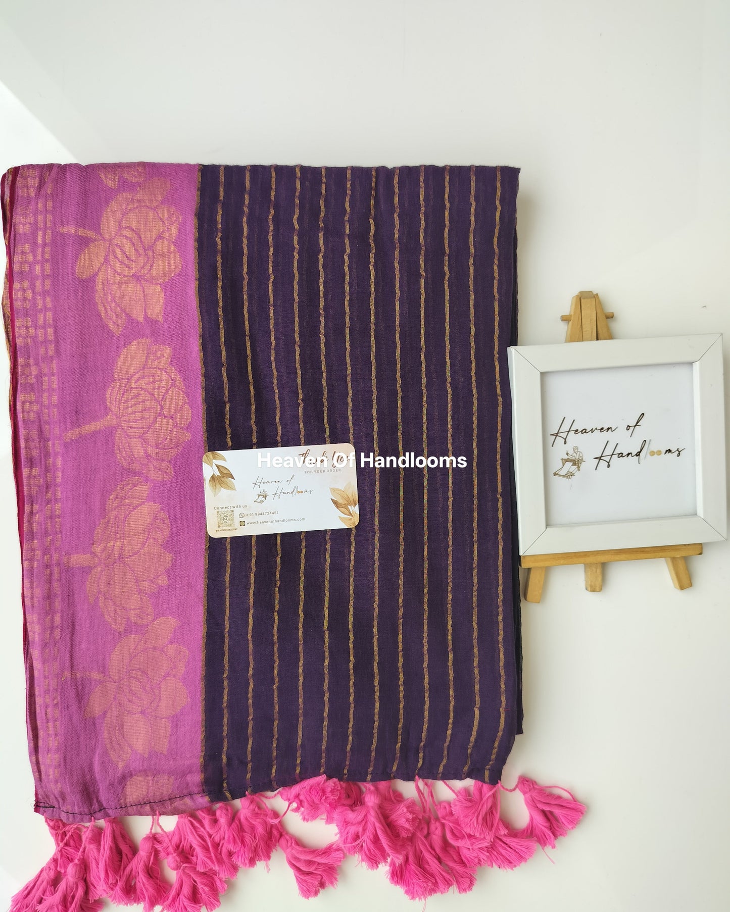 Festive Saree - Black Purple with Lotus Border