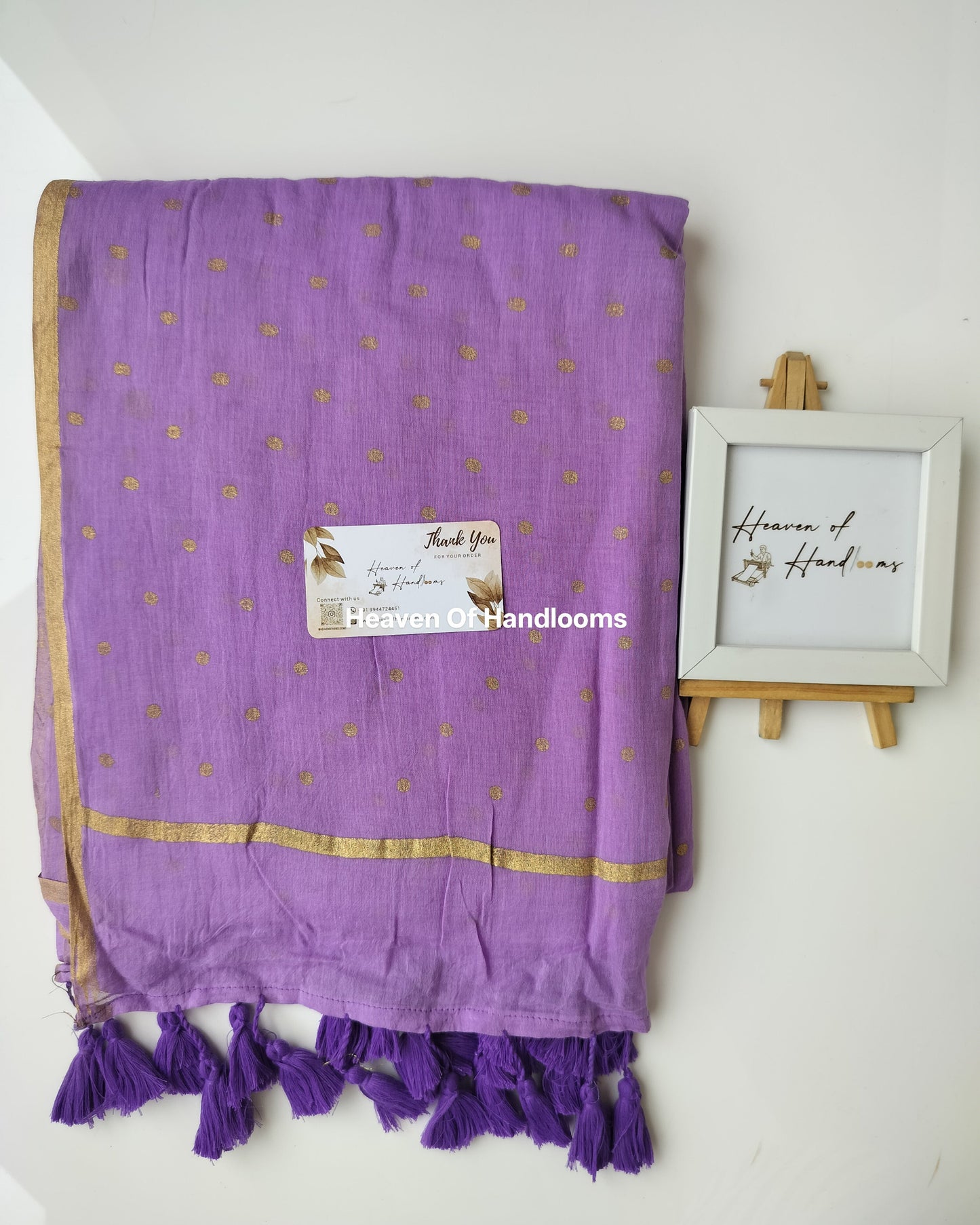 Printed Saree - Lavender Polka Dot