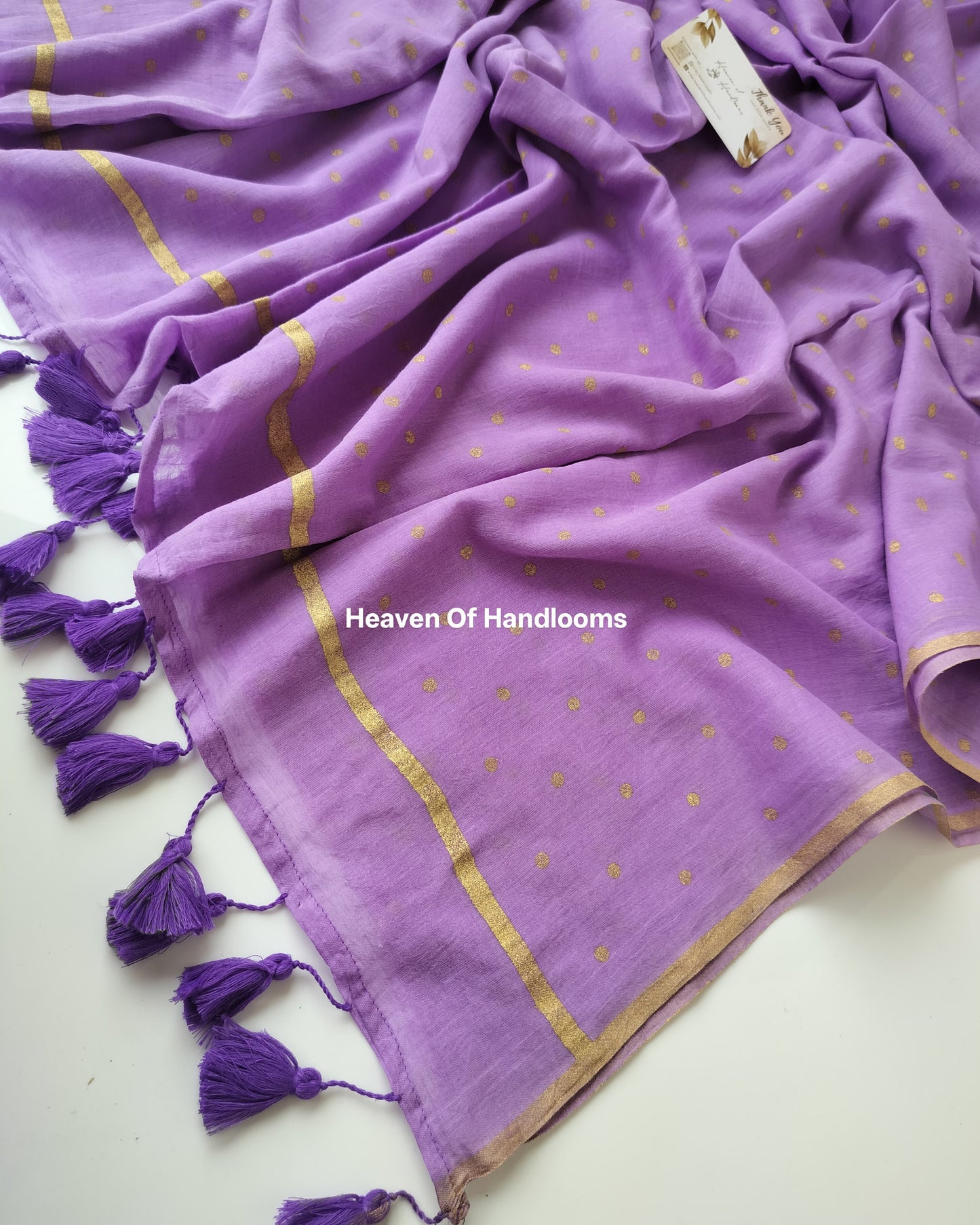 Printed Saree - Lavender Polka Dot