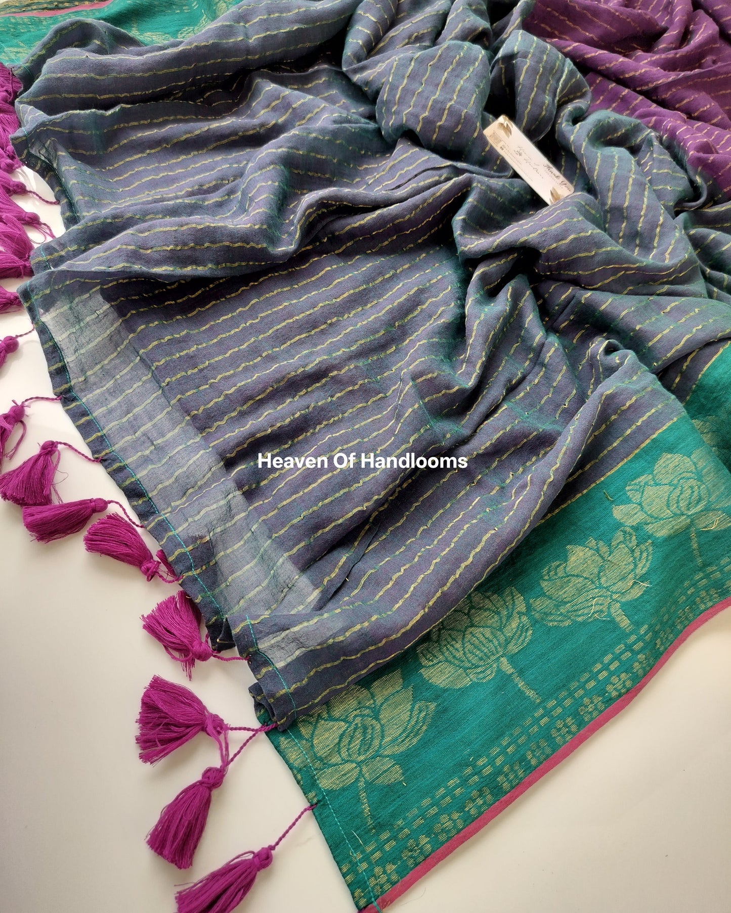Festive Saree - Purple Peacock with Lotus Border