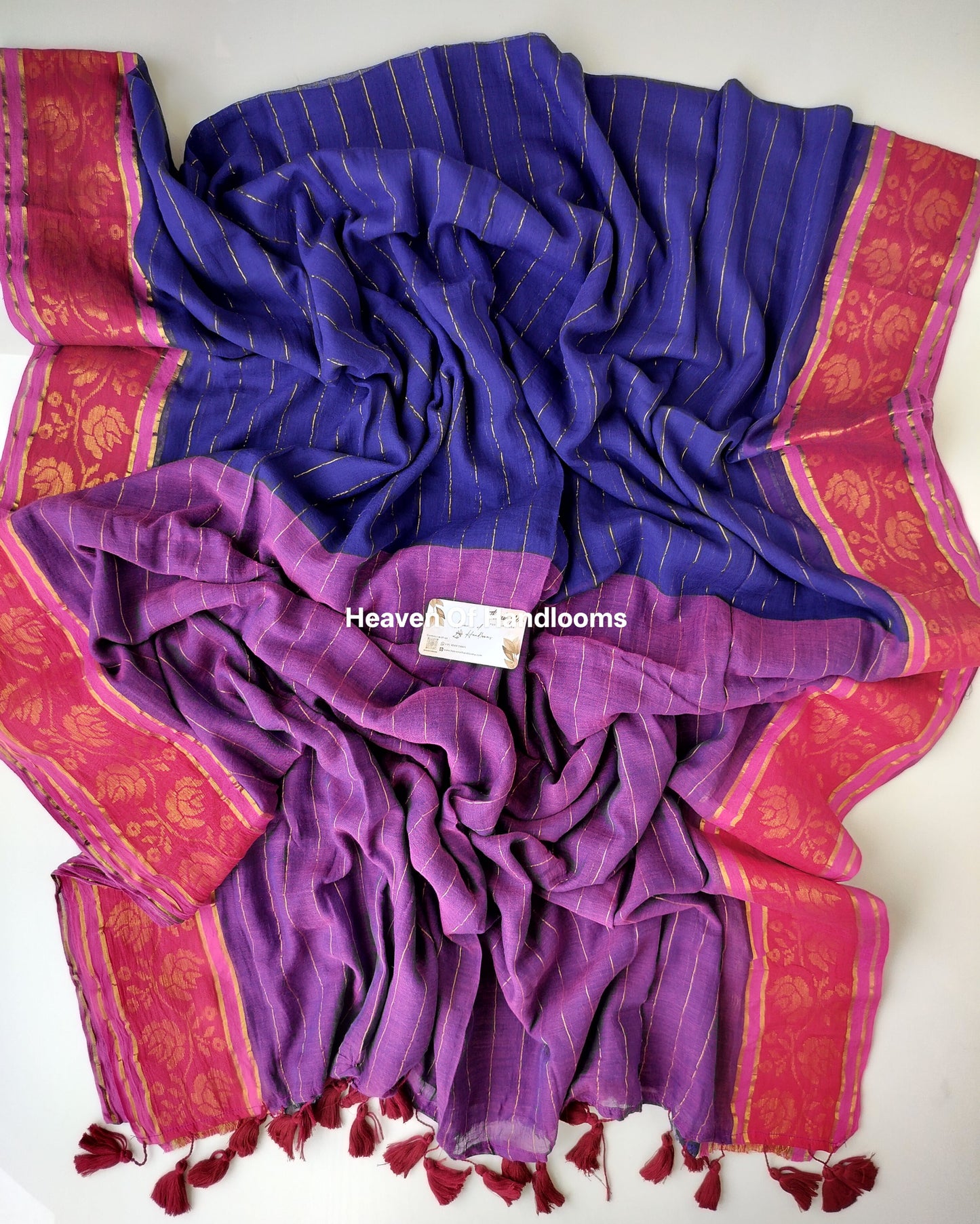 Festive Saree - Blue Purple with Floral Border