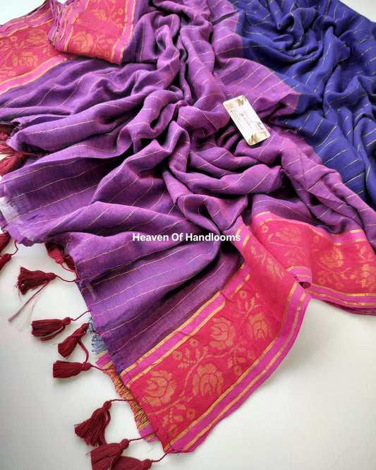 Festive Saree - Blue Purple with Floral Border