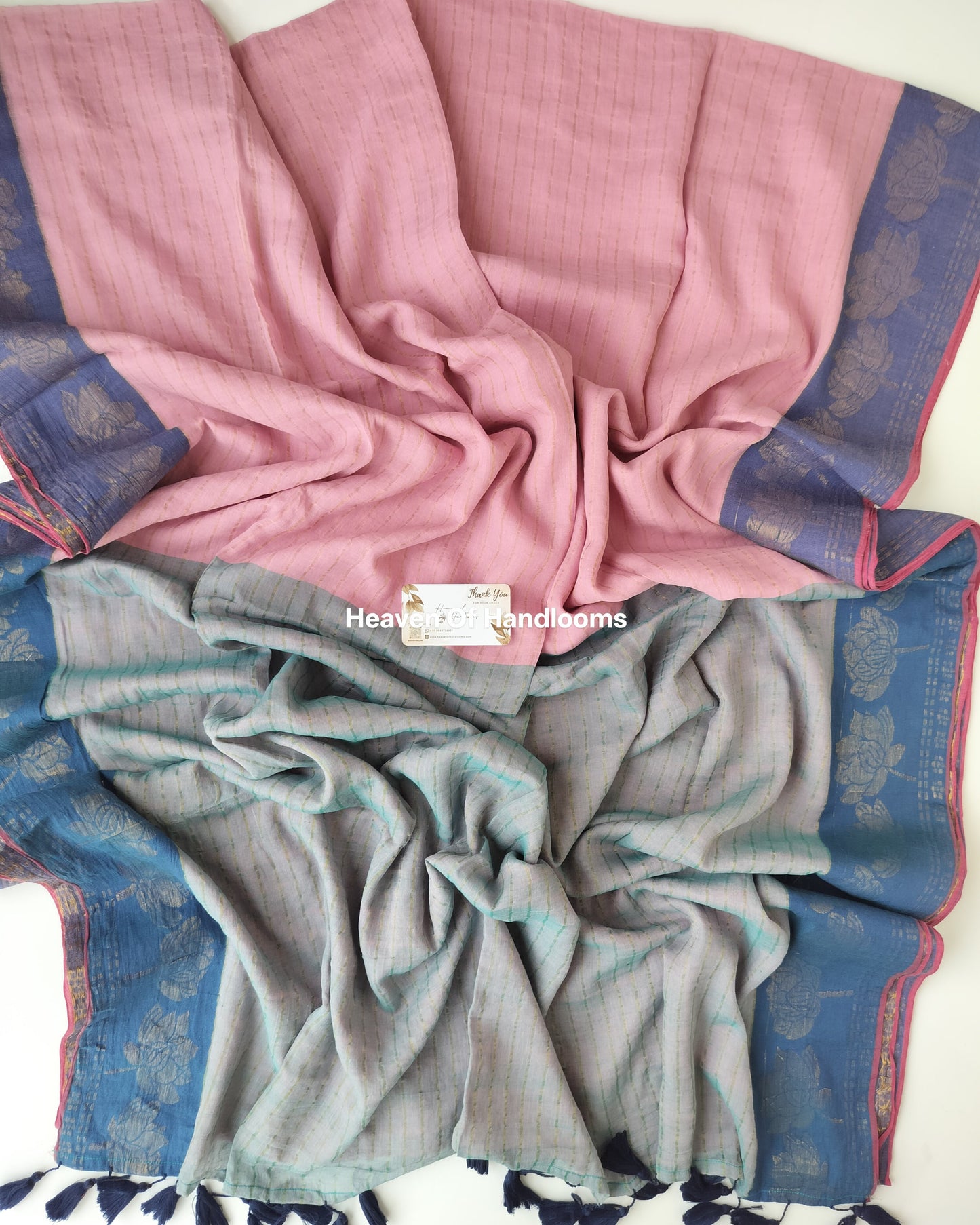 Festive Saree - Grey Pink with Lotus Border