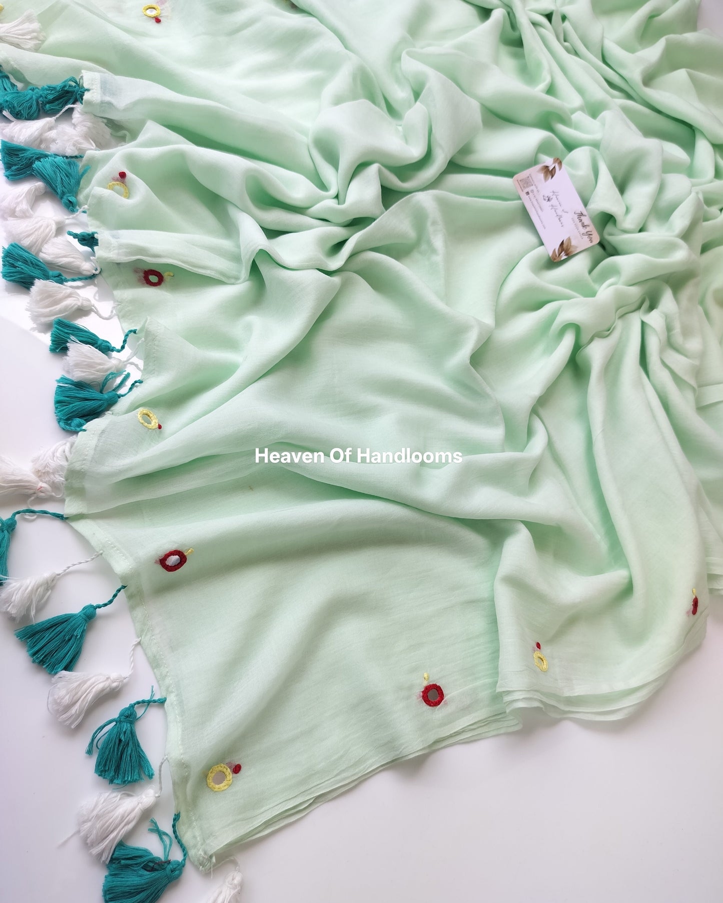Festive Saree - Mint Green Gini Embroidery