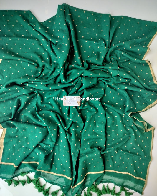 Printed Saree - Emarald Green Polka Dot