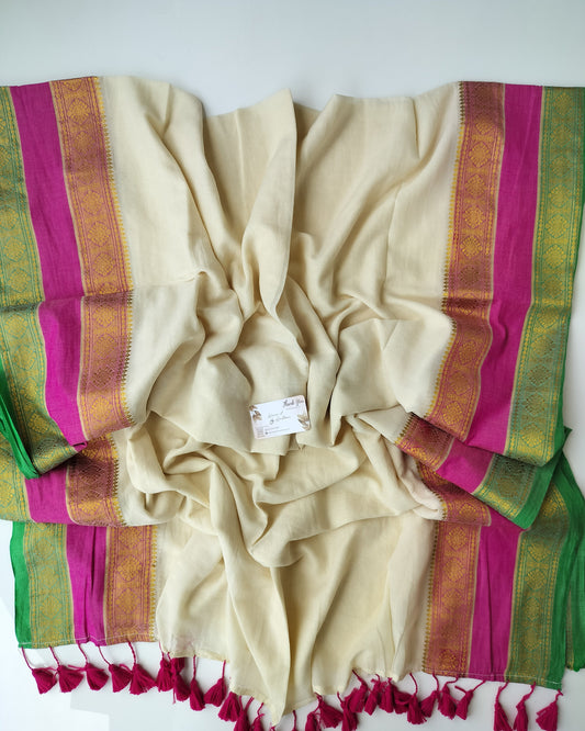 Onam-Vishu Saree - Beige Rettapatta Border