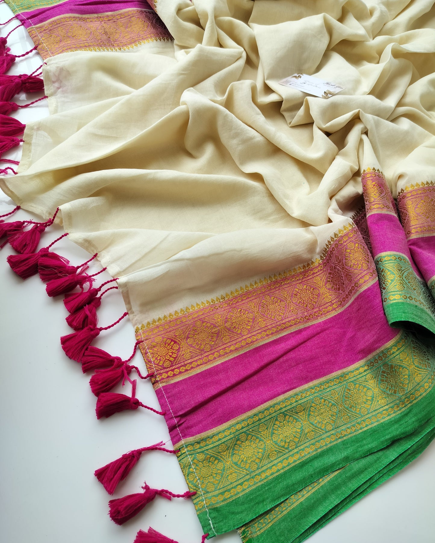 Onam-Vishu Saree - Beige Rettapatta Border