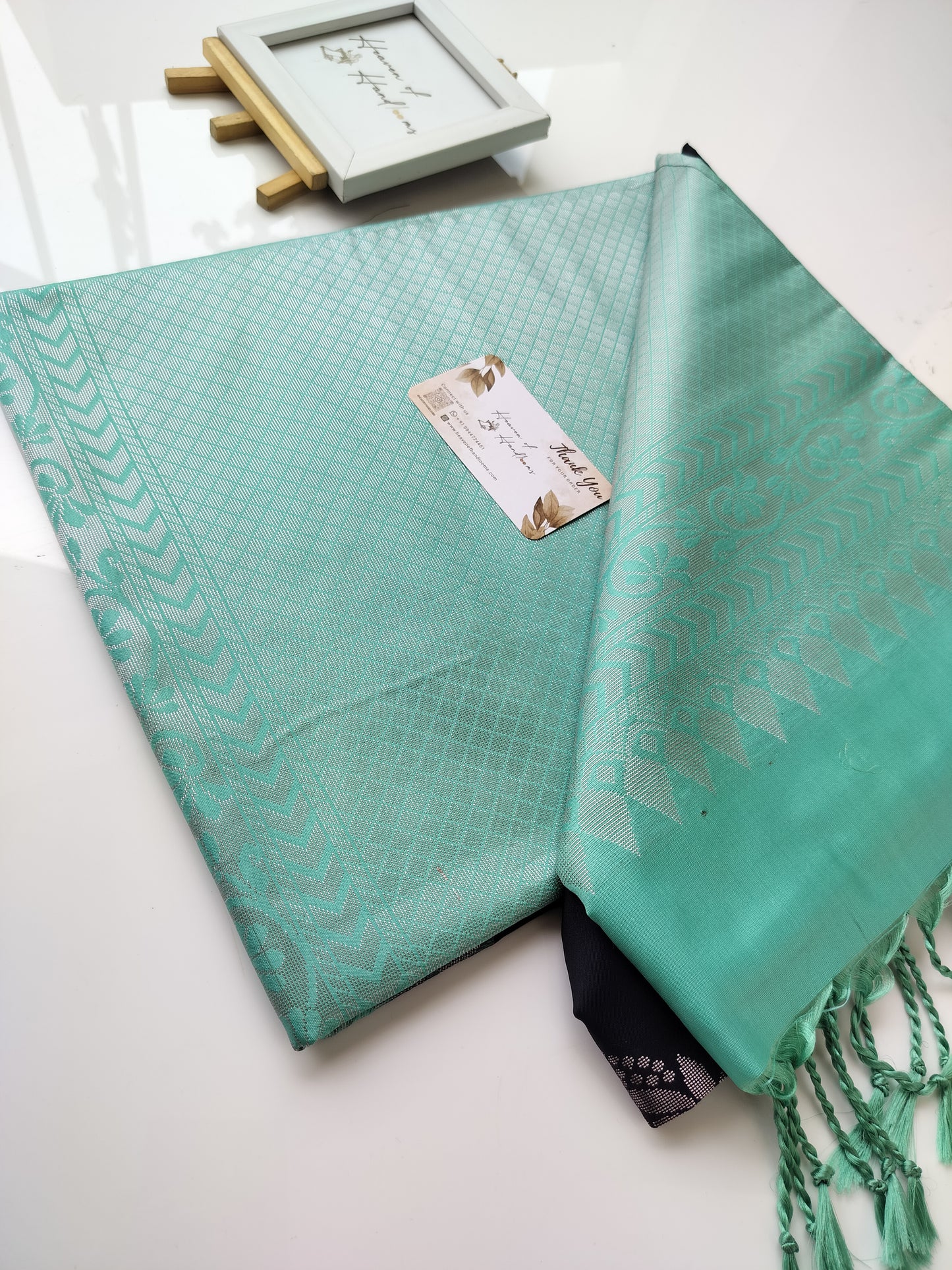 Vegan Silk Saree - Navy and Turquoise