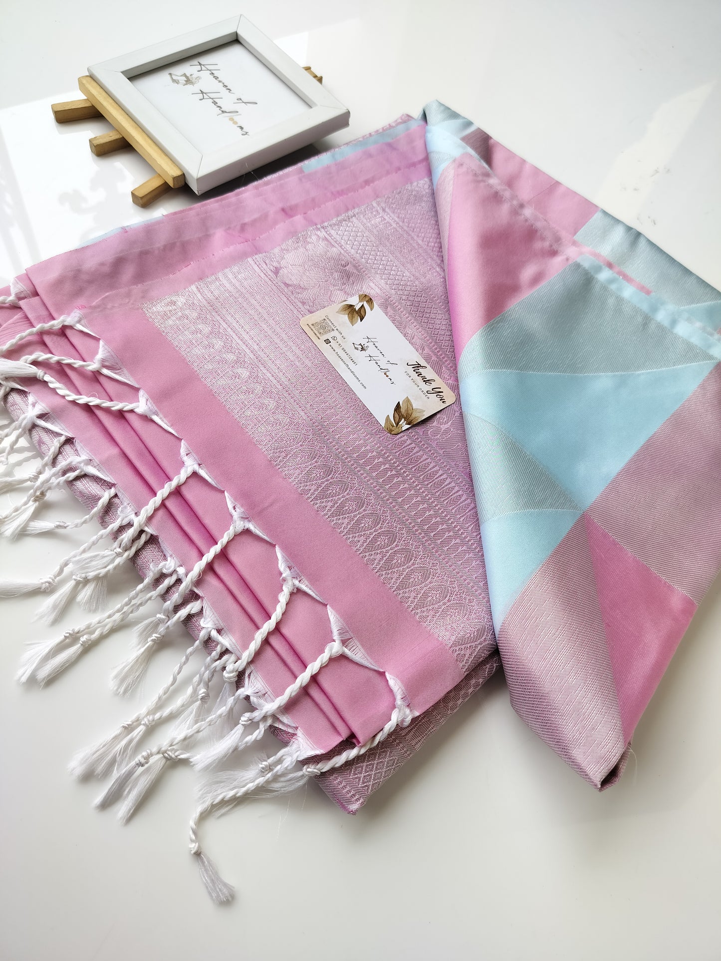 Vegan Silk Saree - Pastel Blue and Pink