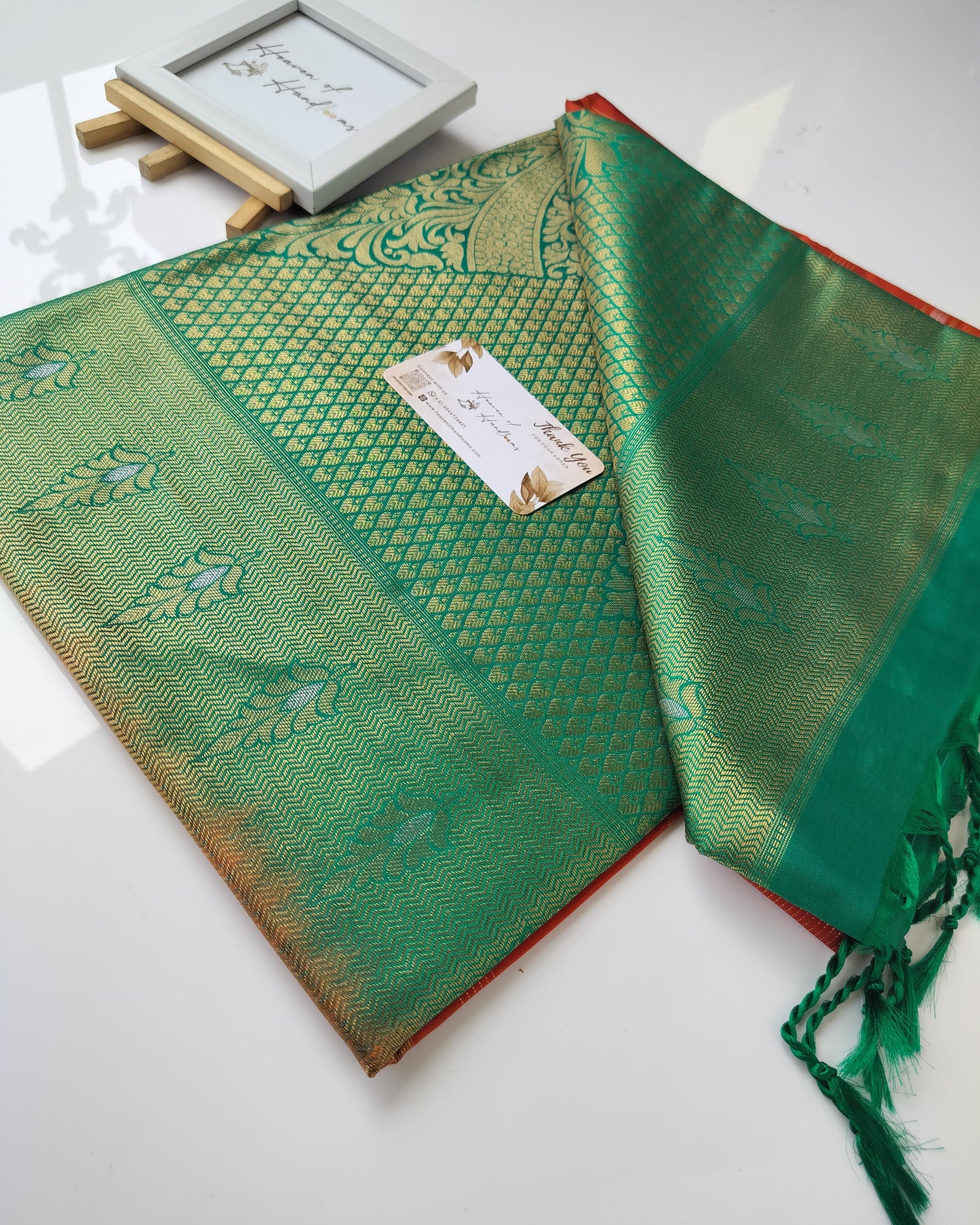 Vegan Silk Saree - Burnt with Kodi Motif