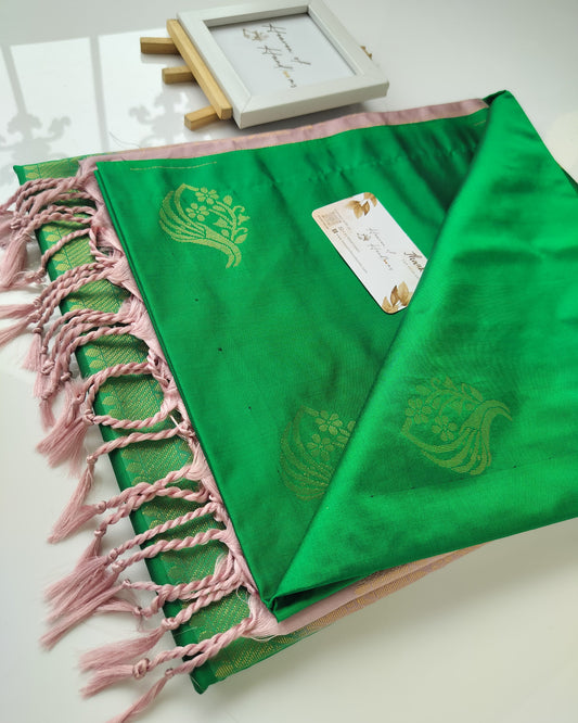 Vegan Silk Saree - Leaf Green