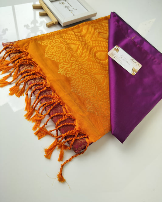 Vegan Silk Saree - Dark Purple Poo Butta