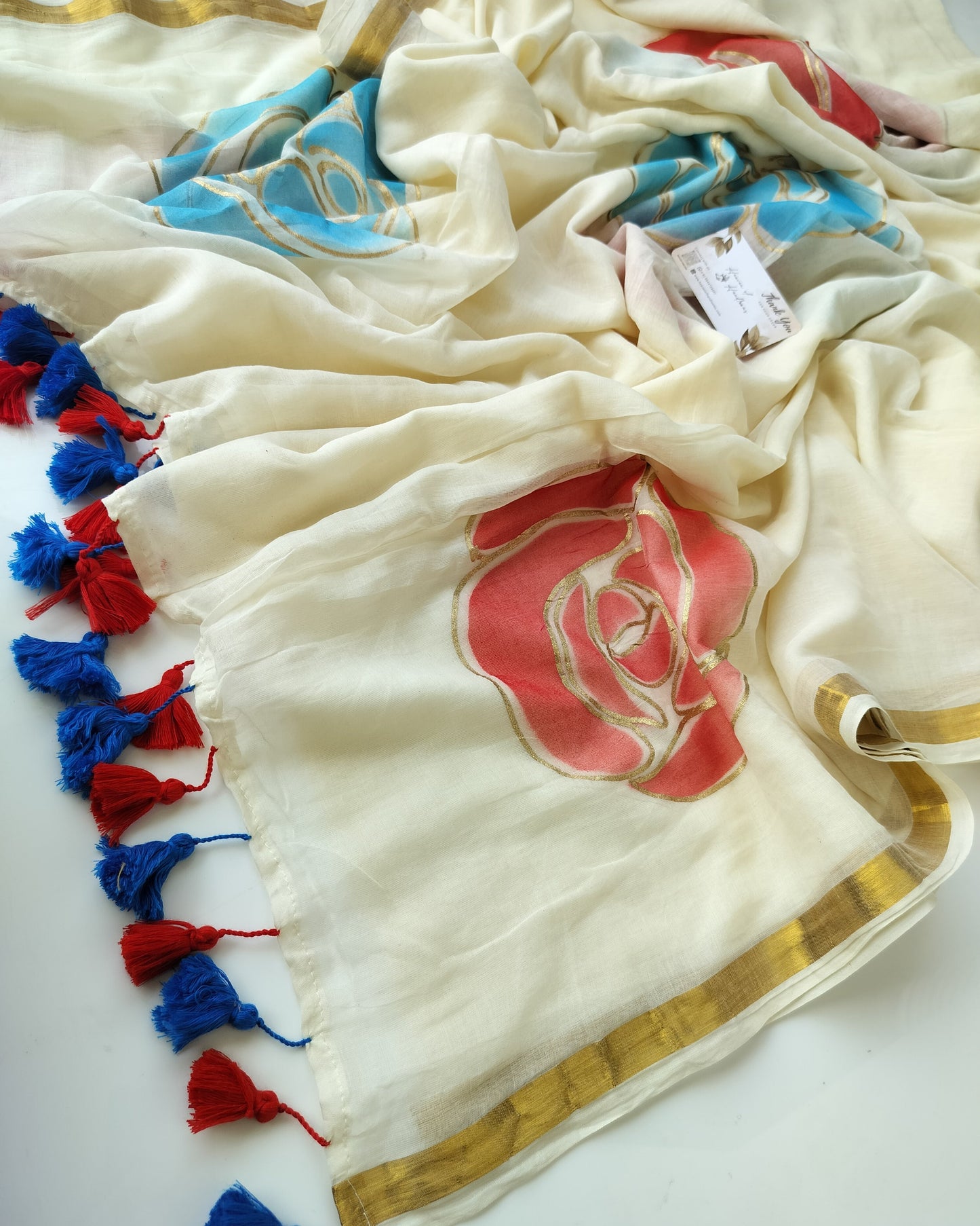 Hand Painted Saree - Rose