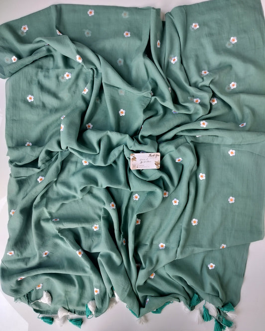 Embroidery Saree - Blossom Soft Fern