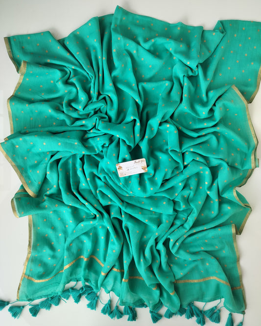 Printed Saree - Sea Green with Golden Polka Dot