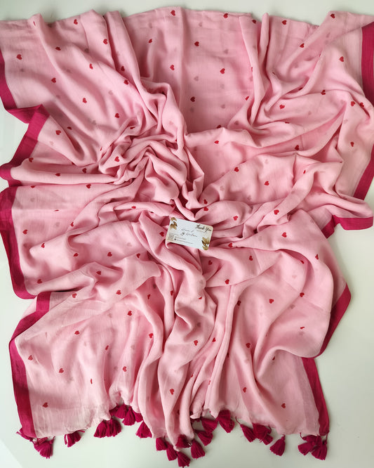 Printed Saree - Baby Pink Tiny Heart