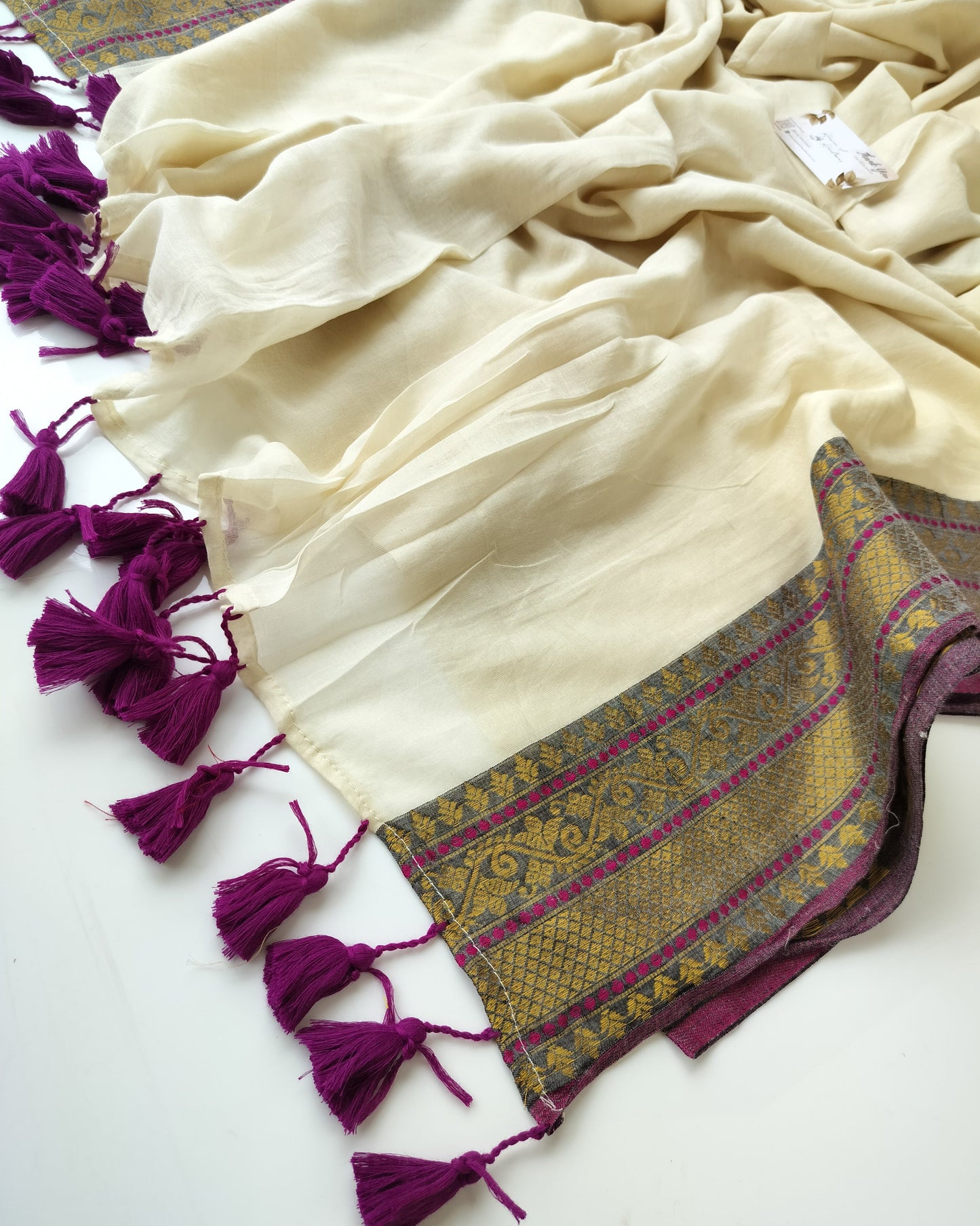 Onam-Vishu Saree - Cream Plum Border