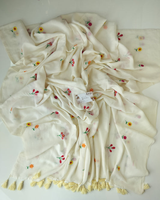 Festive Saree - Cream All Flower
