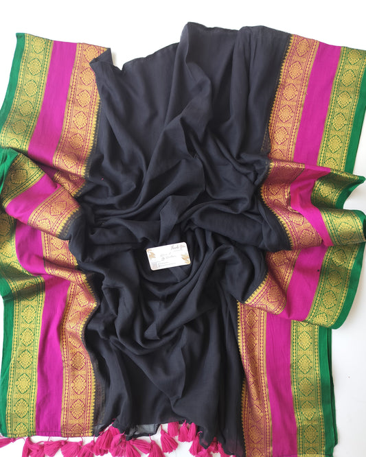 Festive Saree - Black Retta Patta