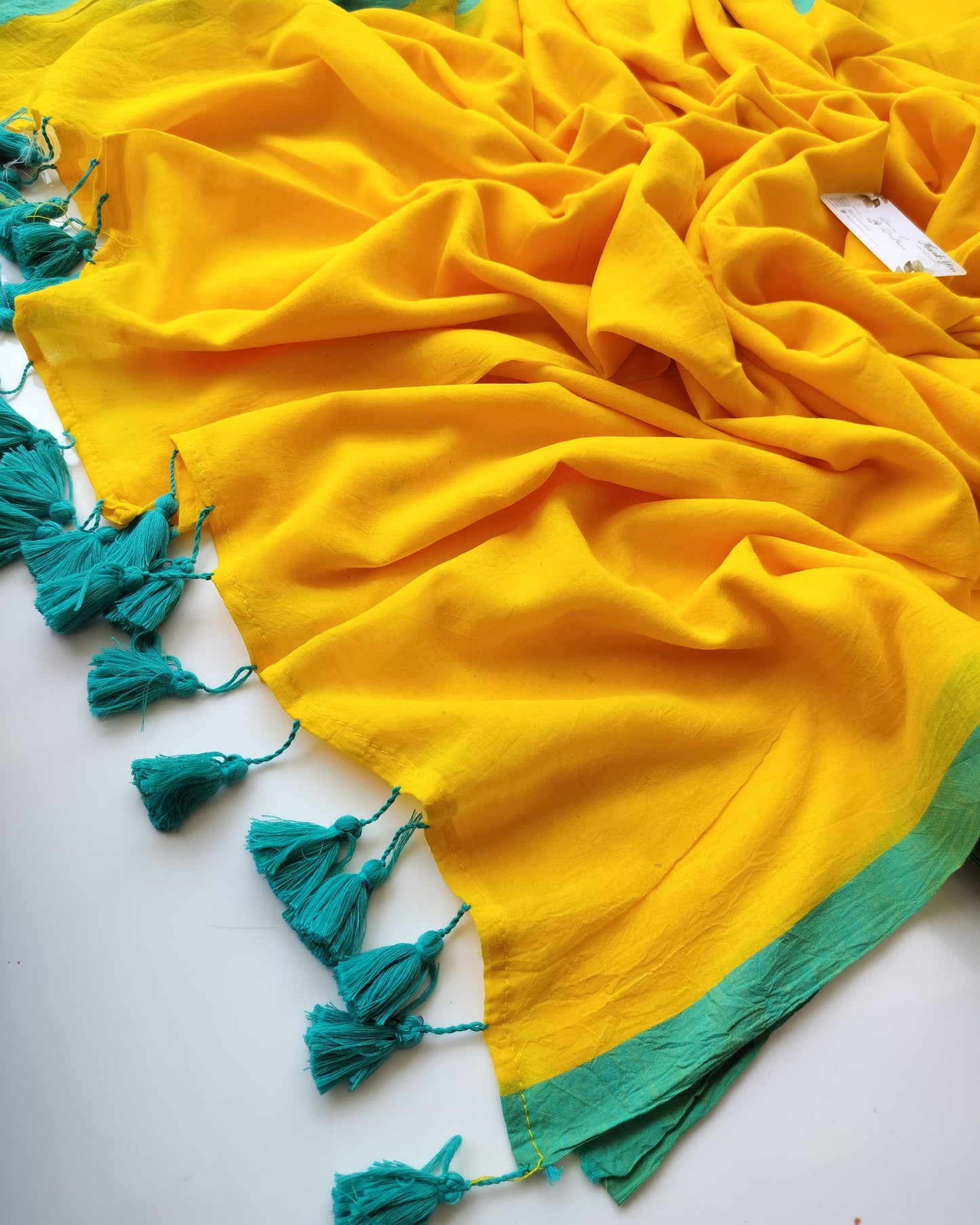 Plain Mul Saree - Mango Yellow