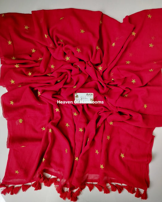 Embroidery Saree - Red Star