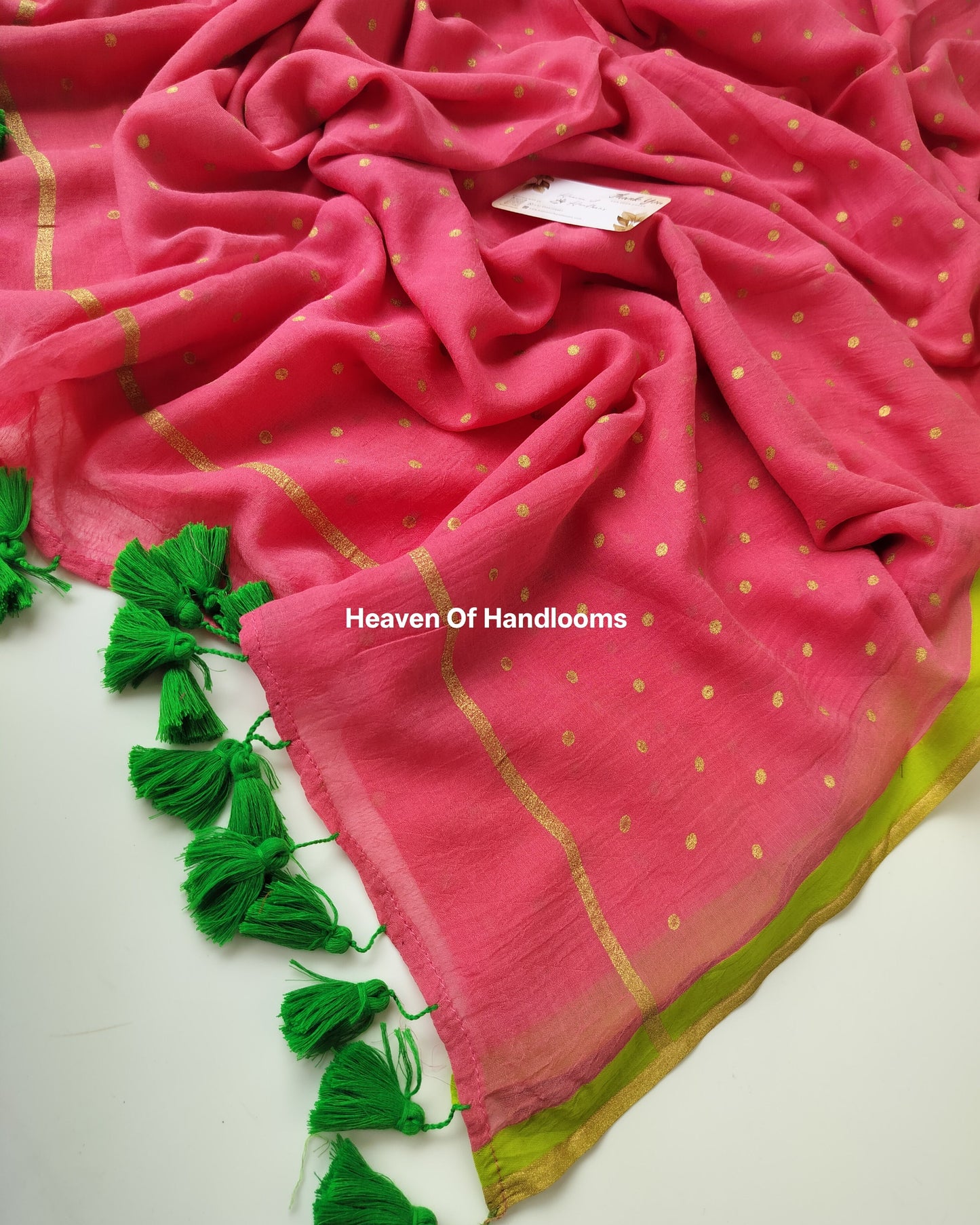 Printed Saree - French Rose with Golden Polka Dot