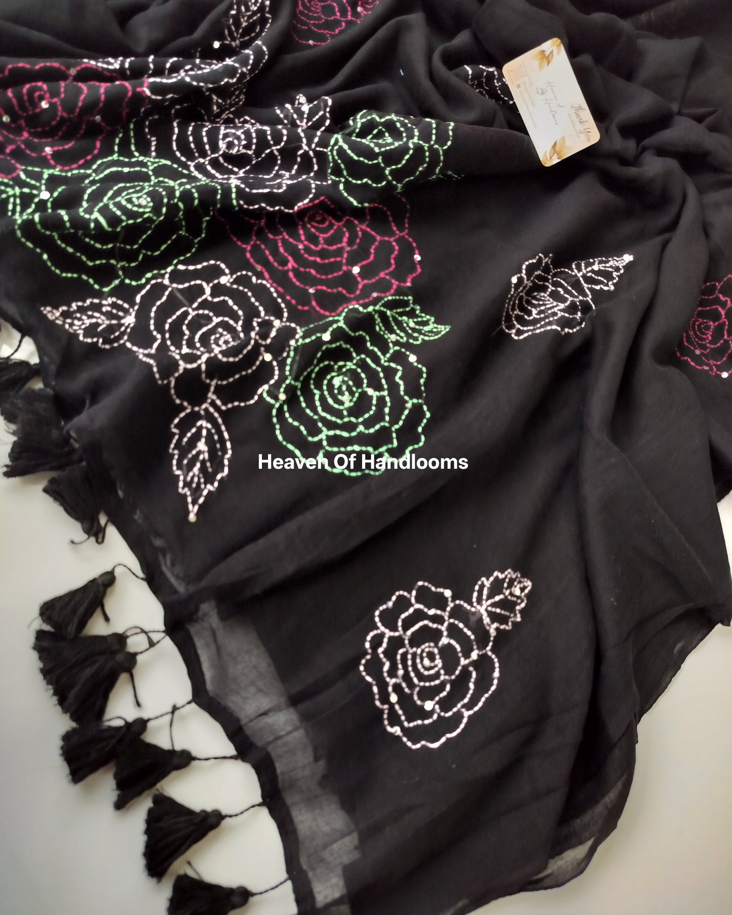 Premium Hand Stitch - Black Kantha