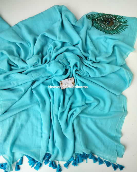 Premium Hand Stitch - Blue Feather