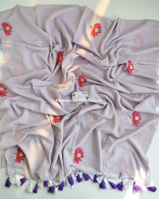 Embroidery Saree - Pastel Lotus