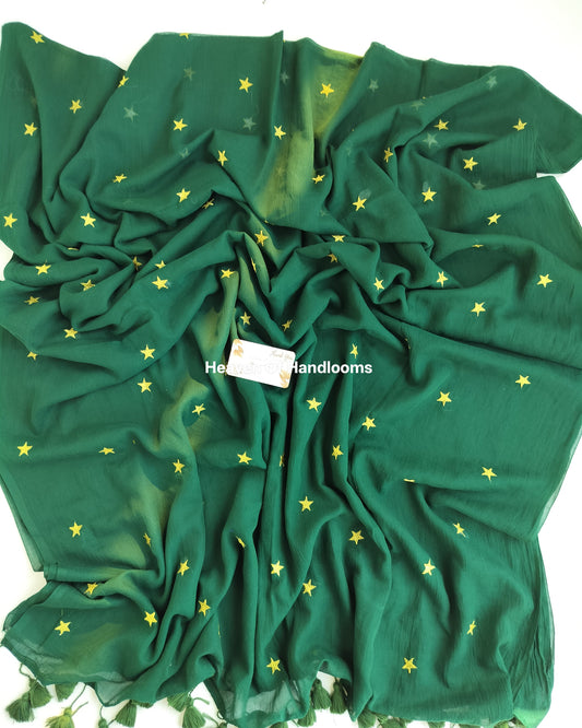 Embroidery Saree - Green Star