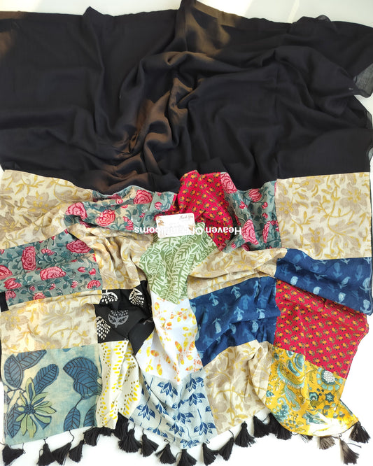 Festive Saree - Black Patchwork