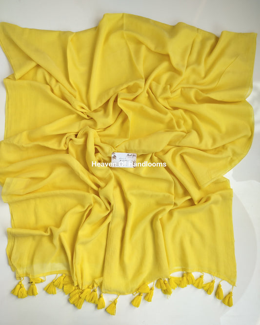 Plain Mul Saree - Pastel Yellow