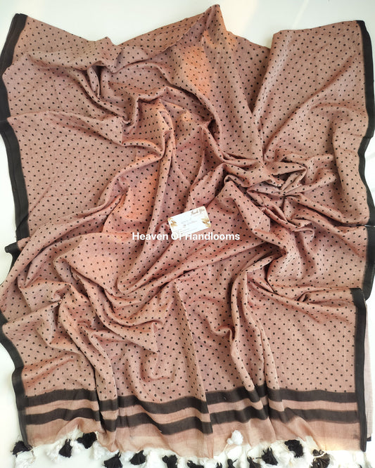 Printed Saree - Cinnamon Polka Dot Double Line