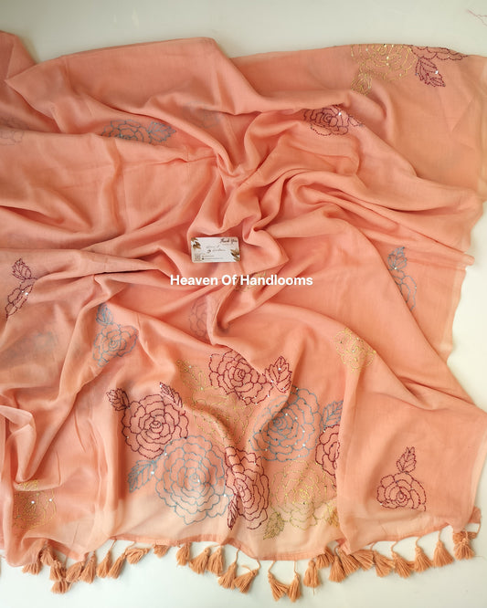 Premium Hand Stitch - Peach Kantha