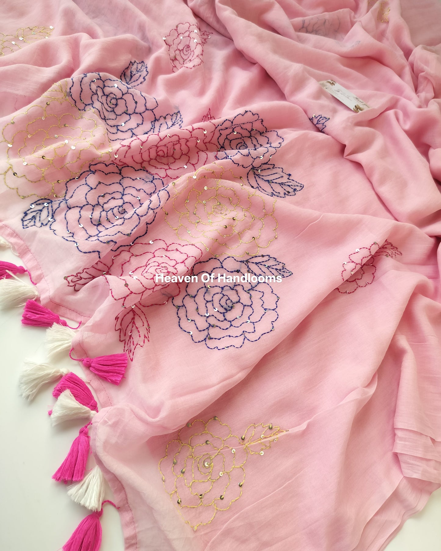 Premium Hand Stitch - Baby Pink Kantha