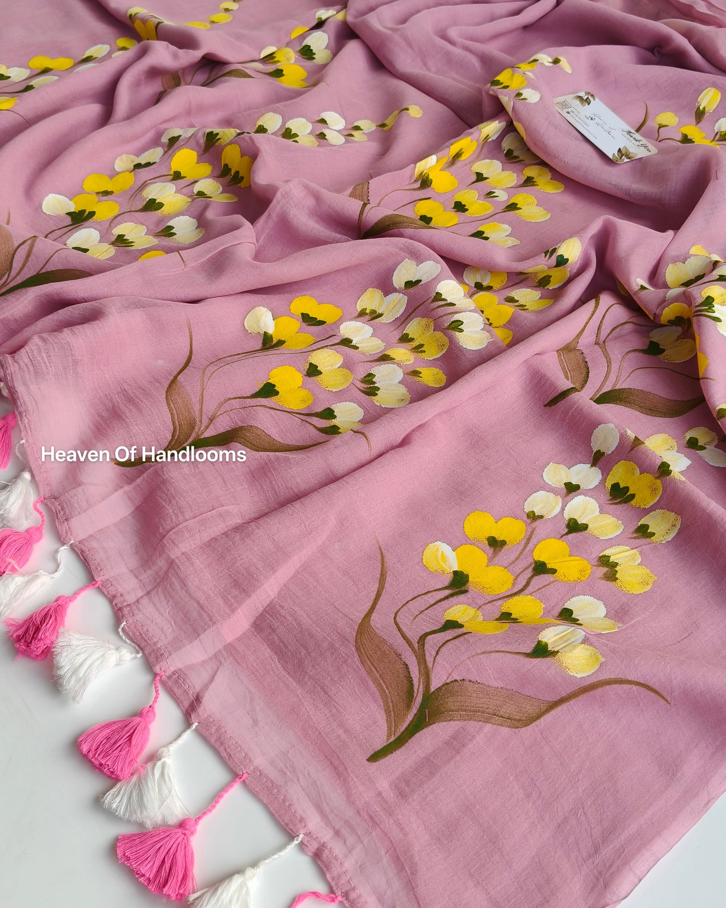 Hand Painted Saree - Thistle Yellow Bunch