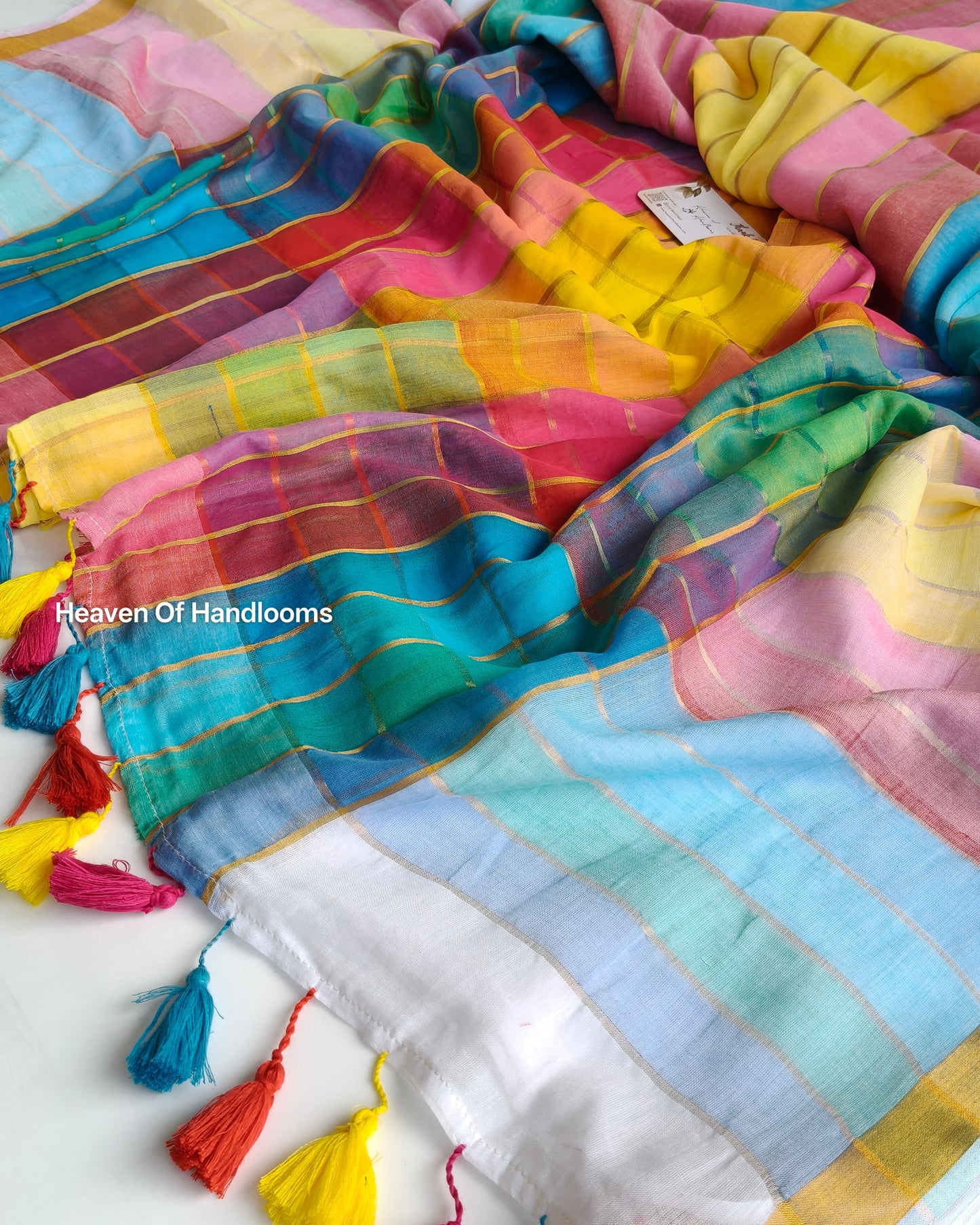 Festive Saree - White Rainbow Kattam