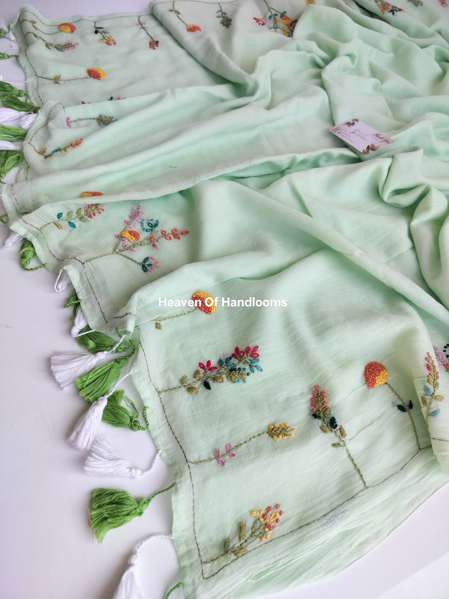 Premium Hand Stitch - Mint Floral Garden