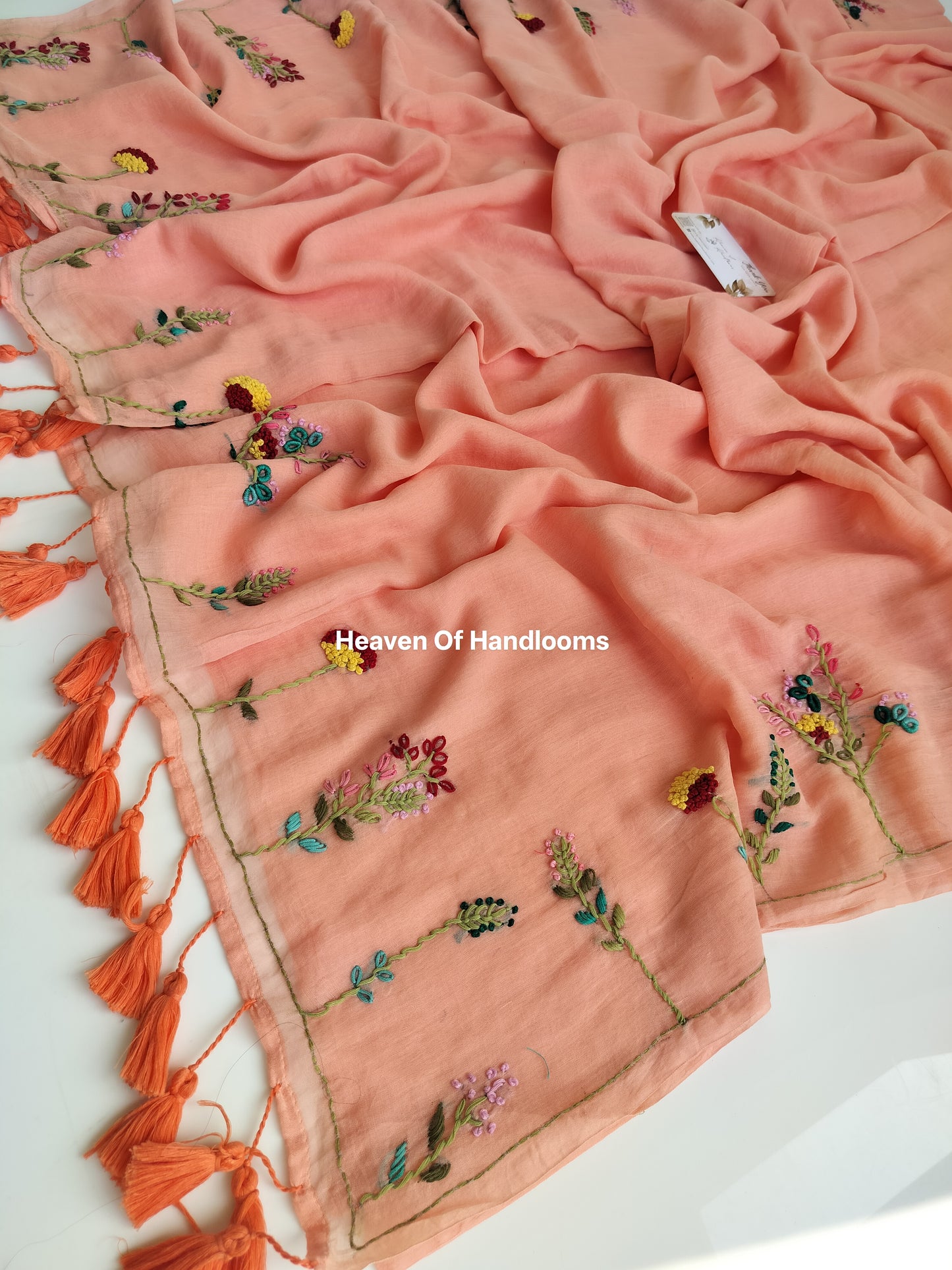 Premium Hand Stitch - Peach Floral Garden