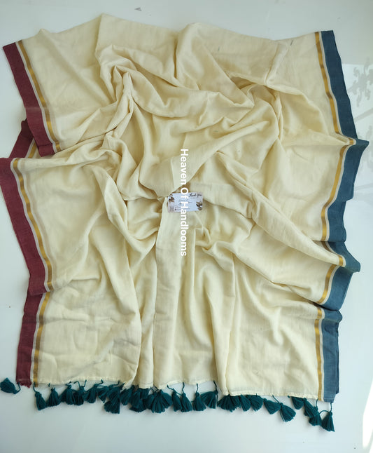 Onam-Vishu Saree - Cream Thin Ganga Jamuna