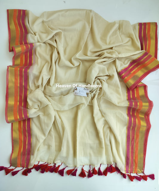 Onam-Vishu Saree - Cream Double Shade