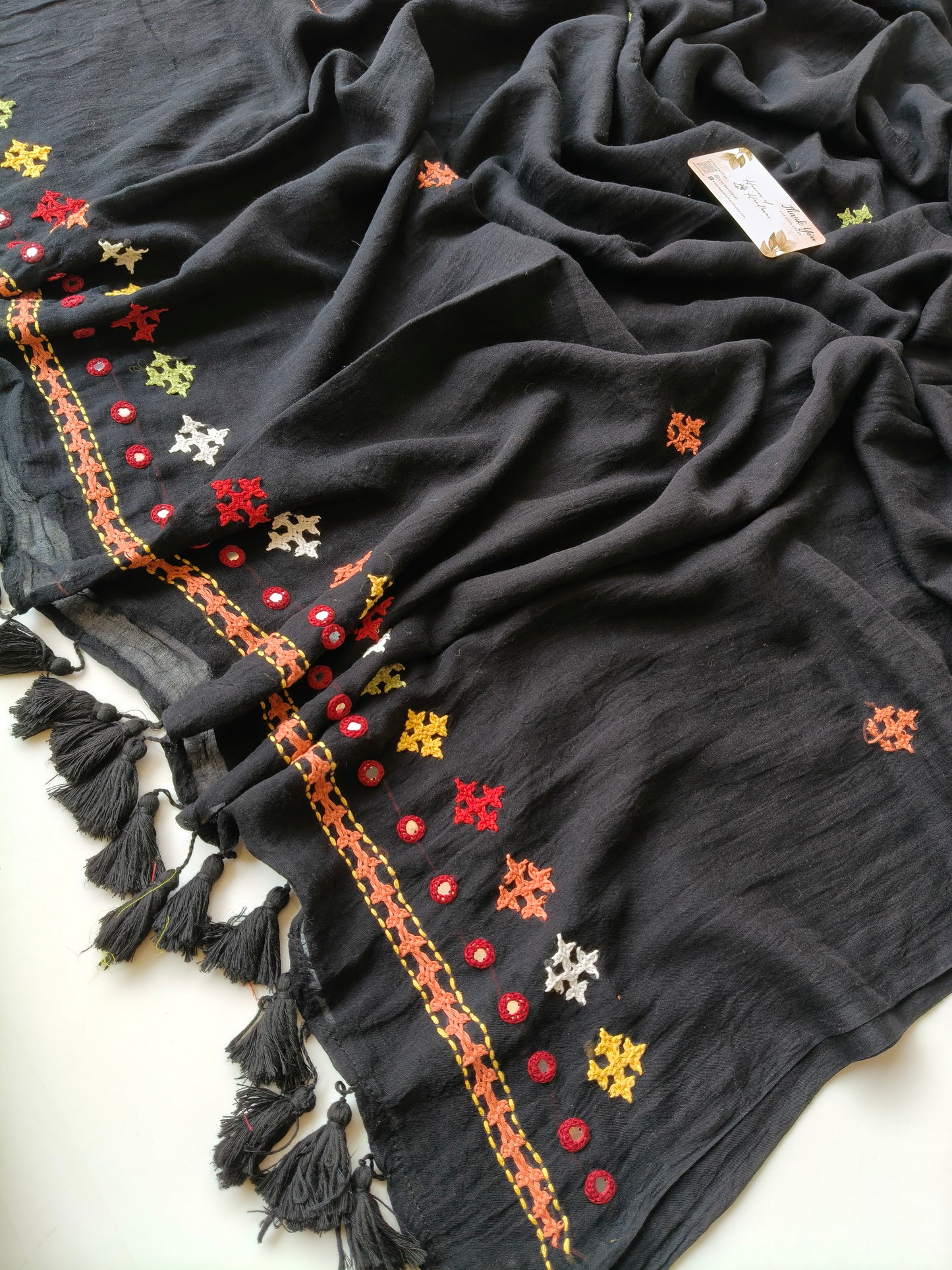 Premium Hand Stitch - Black Kantha Mirror