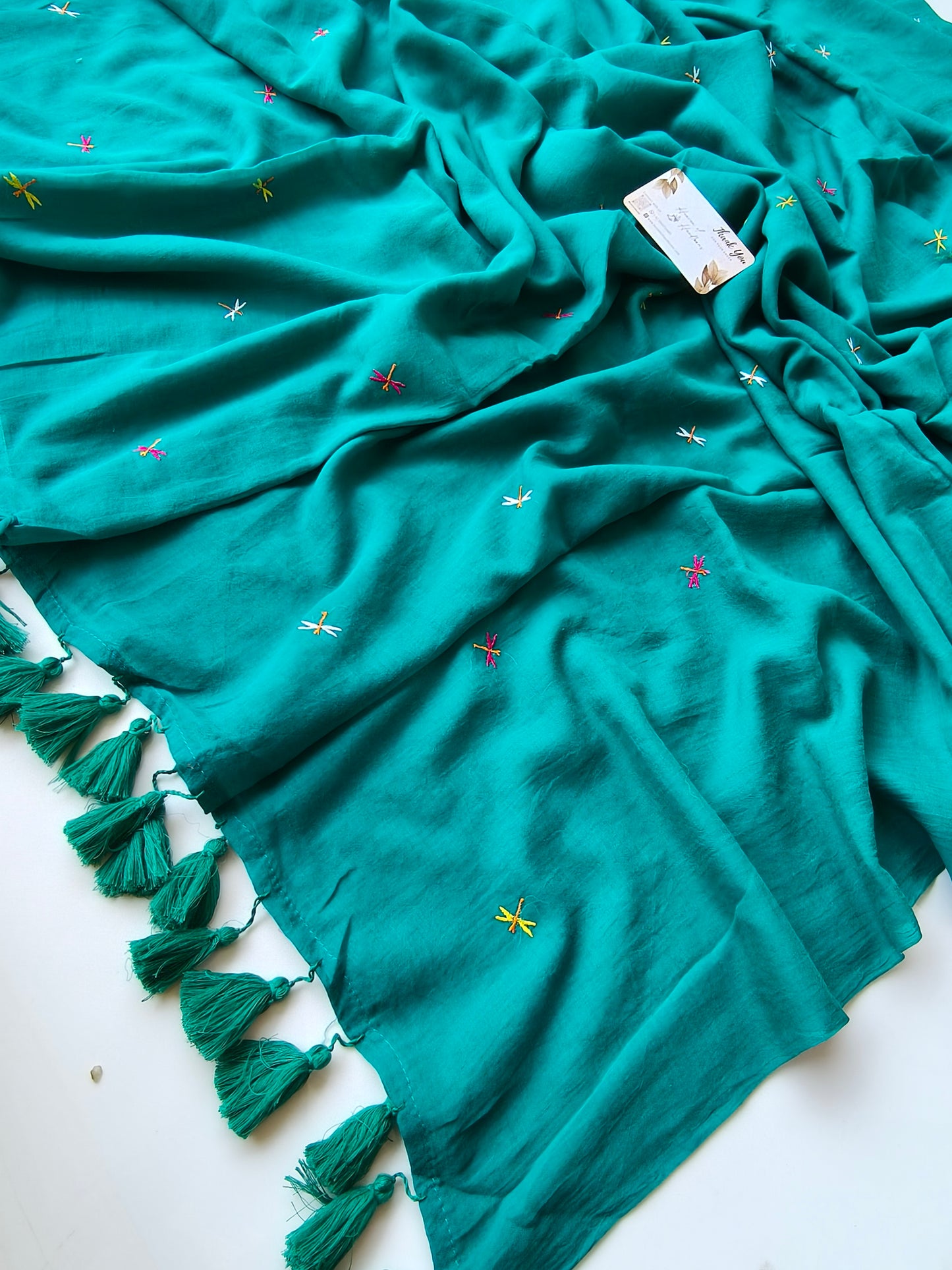 Embroidery Saree - Dark Teal Dragon