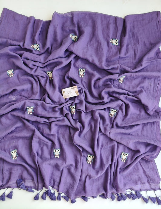 Premium Hand Stitch - Purple Owl Kantha