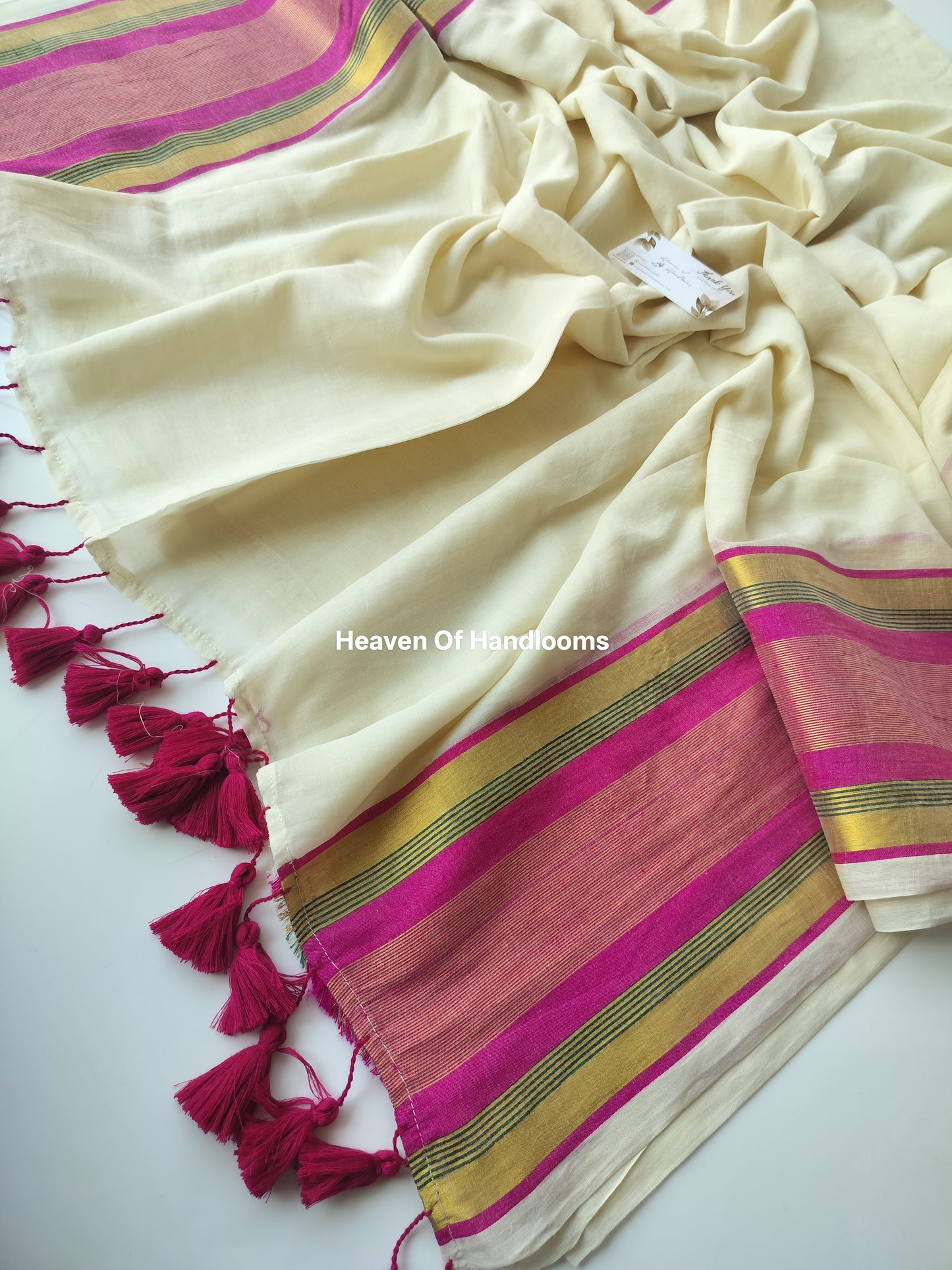 Onam-Vishu Saree - Beige with Pink