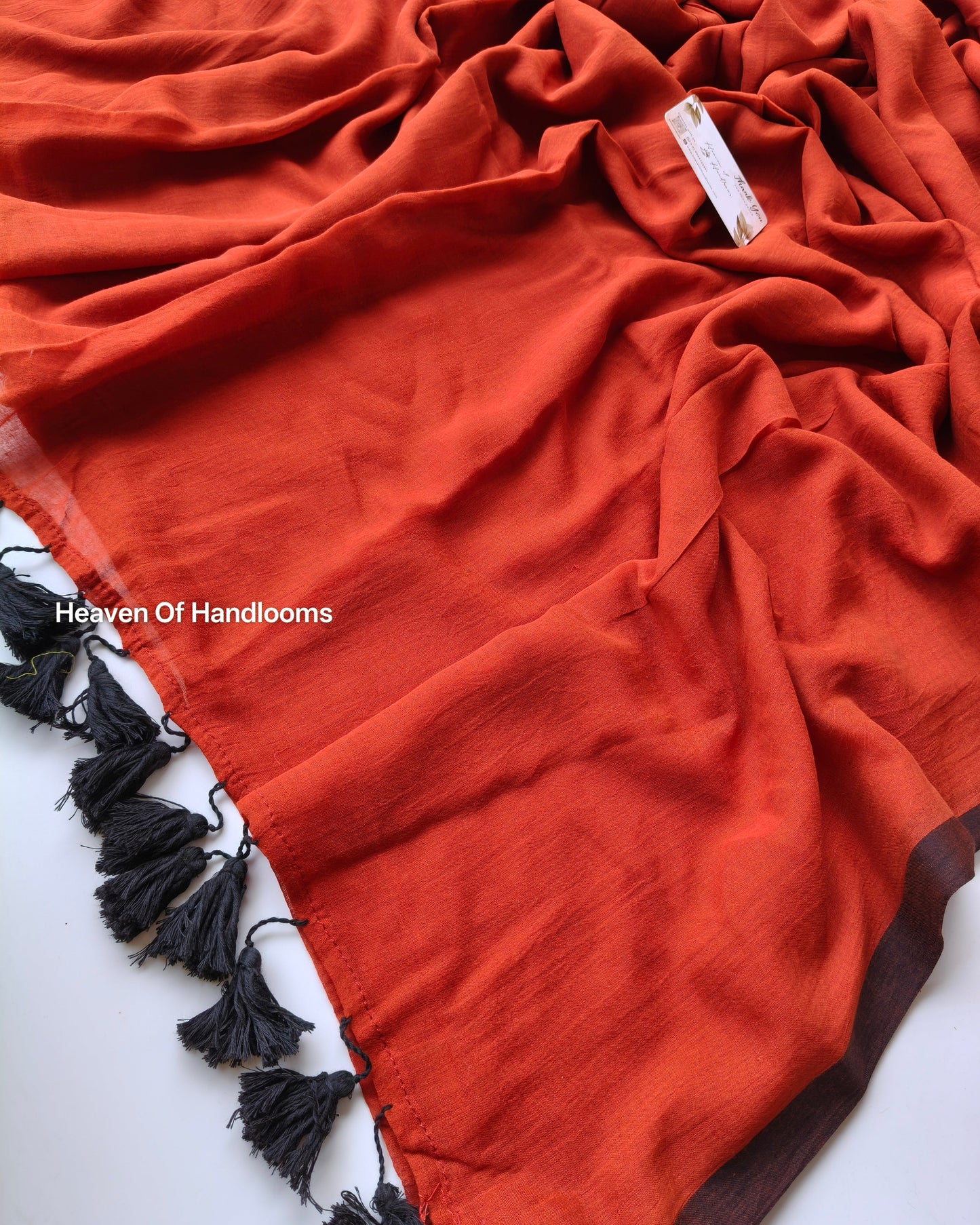 Plain Mul Saree - Rust