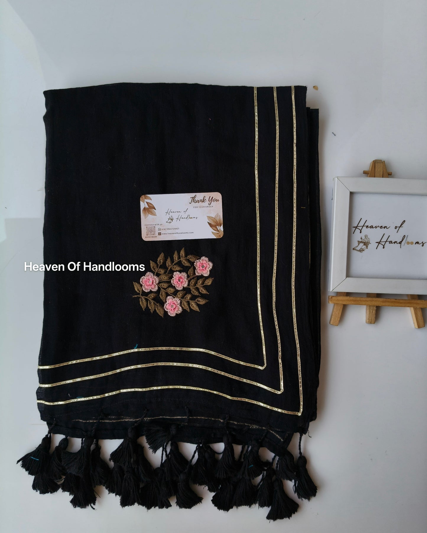 Festive Saree - Black Flower Pink