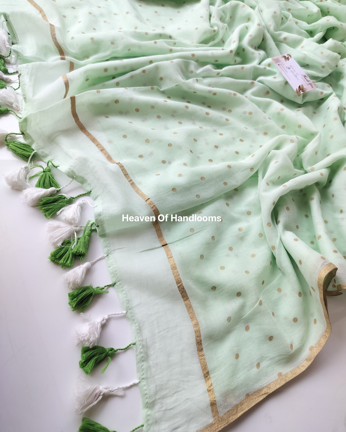 Printed Saree - Mint Polka Dot