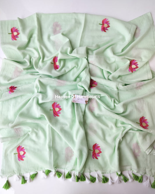 Embroidery Saree - Mint Lotus