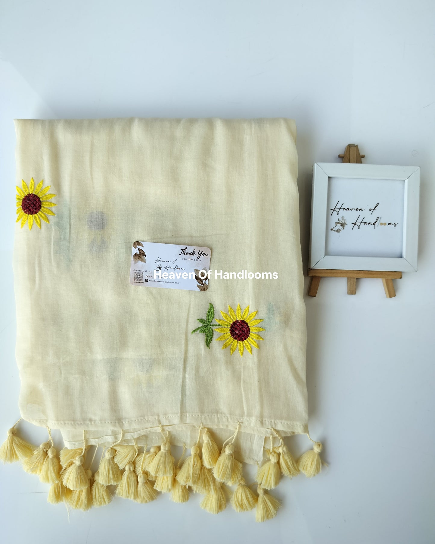 Embroidery Saree - Cream Sunflower